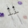 Gothic Silver Sword Dangle Earrings Occult Dark Tarot Jewelry