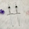 Gothic Silver Sword Dangle Earrings Occult Dark Tarot Jewelry