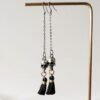 Gothic Skull Tassel Quartz Dangle Earrings Skeleton Pagan Long Earring Witch Jewelry