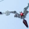 Gothic Vampire Bat Handcrafted Pendant Necklace Blood Red Black Goth Halloween