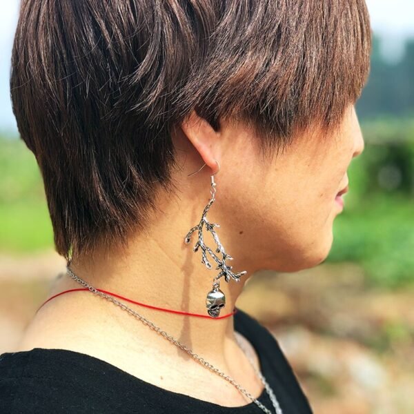 Gothic ghost branch skull witch Wiccan jewelry earrings evil branch skull pagan earrings