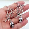 Gothic ghost branch skull witch Wiccan jewelry earrings evil branch skull pagan earrings