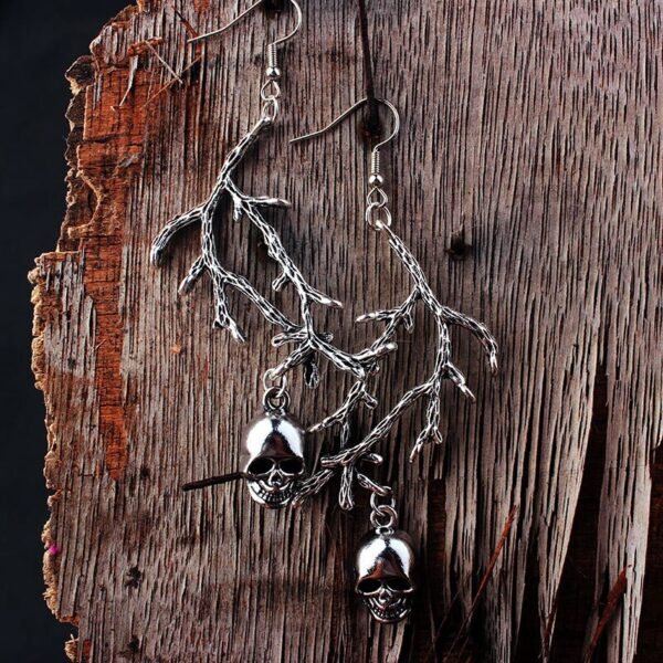 Gothic ghost branch skull witch Wiccan jewelry earrings evil branch skull pagan earrings