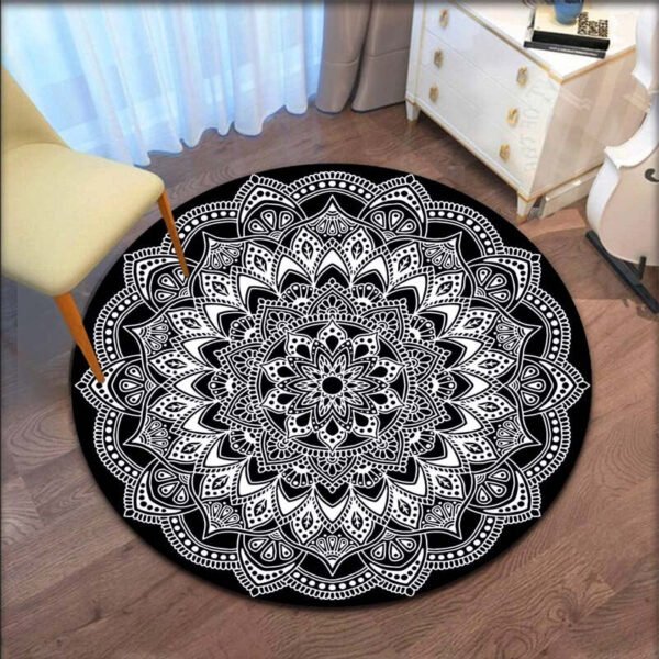 Gray Mandala Flower Carpet Round Bohemian Rug Simple Ethinic Style Floor Mat Office Chair Bedroom Bedside Carpet Washable