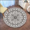 Gray Mandala Flower Carpet Round Bohemian Rug Simple Ethinic Style Floor Mat Office Chair Bedroom Bedside Carpet Washable