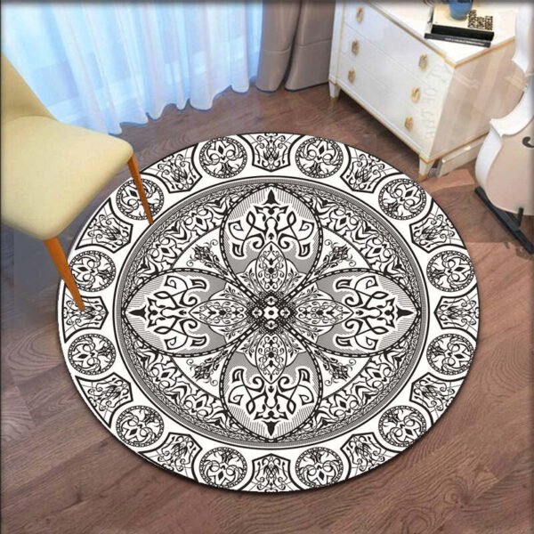 Gray Mandala Flower Carpet Round Bohemian Rug Simple Ethinic Style Floor Mat Office Chair Bedroom Bedside Carpet Washable
