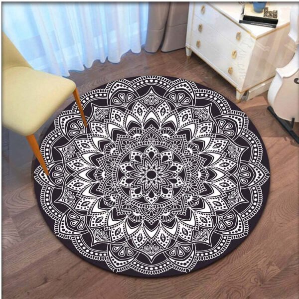 Gray Mandala Flower Carpet Round Bohemian Rug Simple Ethinic Style Floor Mat Office Chair Bedroom Bedside Carpet Washable