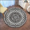 Gray Mandala Flower Carpet Round Bohemian Rug Simple Ethinic Style Floor Mat Office Chair Bedroom Bedside Carpet Washable