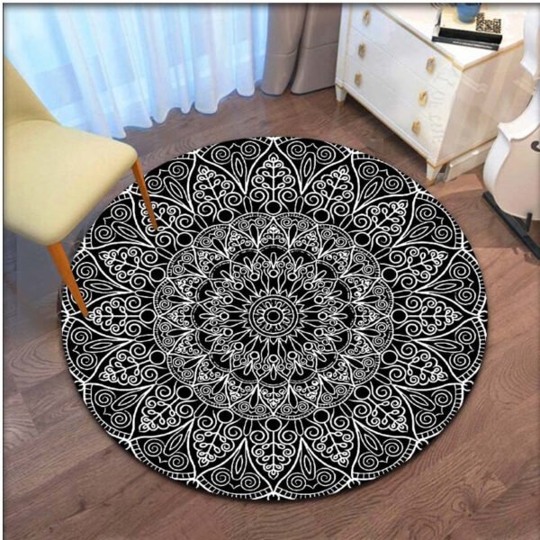 Gray Mandala Flower Carpet Round Bohemian Rug Simple Ethinic Style Floor Mat Office Chair Bedroom Bedside Carpet Washable