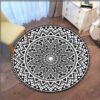 Gray Mandala Flower Carpet Round Bohemian Rug Simple Ethinic Style Floor Mat Office Chair Bedroom Bedside Carpet Washable