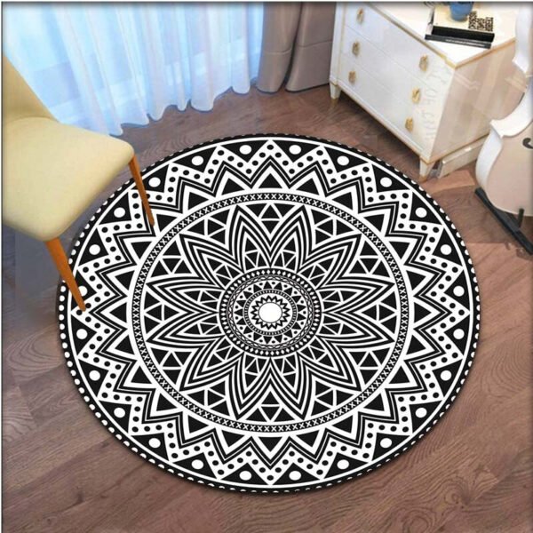 Gray Mandala Flower Carpet Round Bohemian Rug Simple Ethinic Style Floor Mat Office Chair Bedroom Bedside Carpet Washable