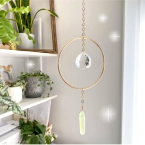 Green Aventurine Crystal Suncatcher, Crystal Point Rainbow Maker, window hanging Wall hanging garden decoration ，Self Care Gift  Wall Decor