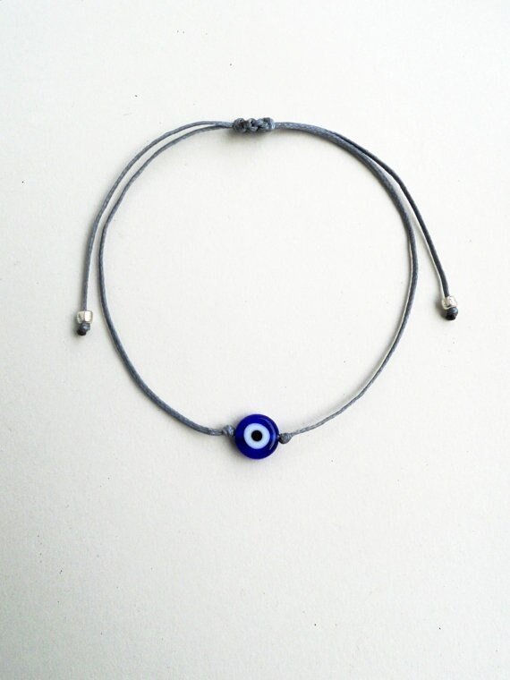 Grey string bracelet Blue evil eye Evil eye bracelet Protection bracelet
