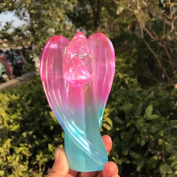 Guardian Angel Figurine Natural Electroplating Color Selenite Raw Crystals Gypsum Crystal Healing Stone Home Decor Diy Gifts 1pc - Stones