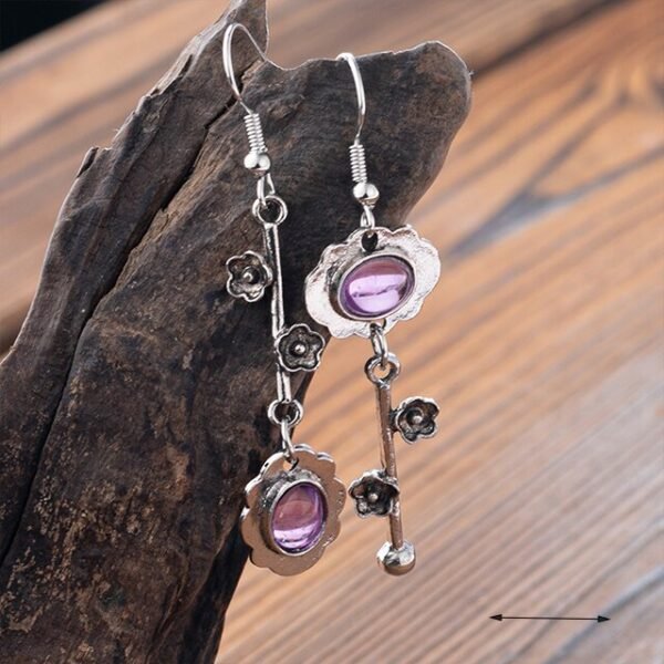 New 3 Colors Retro Plum Blossom Pendant Drop Earrings Hanging Ear Moonstone Key Shape Stud Earrings Female Fashion Jewelry Girl