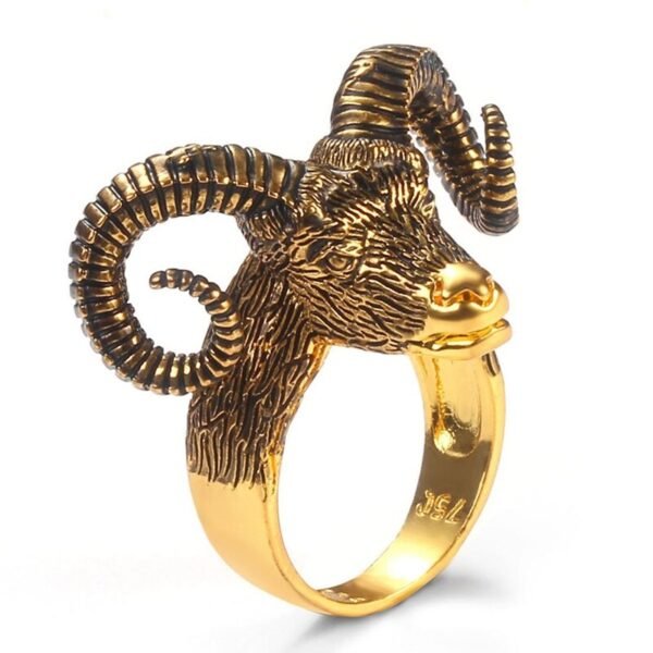 Goat Horn Head Antelope Big Sheep head Ring Satan Worship Baphomet Aries Zodiac Wicca Star Punk Rock Animal Rings Man Jewelry