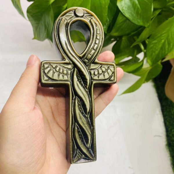 Golden Obsidian anka cross crystal gemstone egyptian key of life ankh