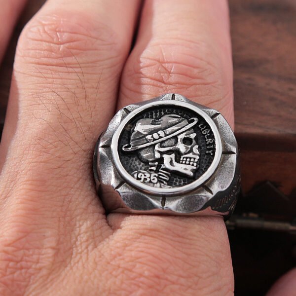 Gothic 1936 Stainless Steel Hat Skull Ring