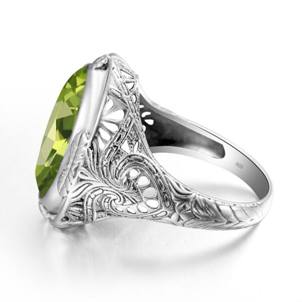 Sterling Silver Rings Women Chunky Vintage Ring Punk Big Stone Green Peridot Oval Gemstone Ring