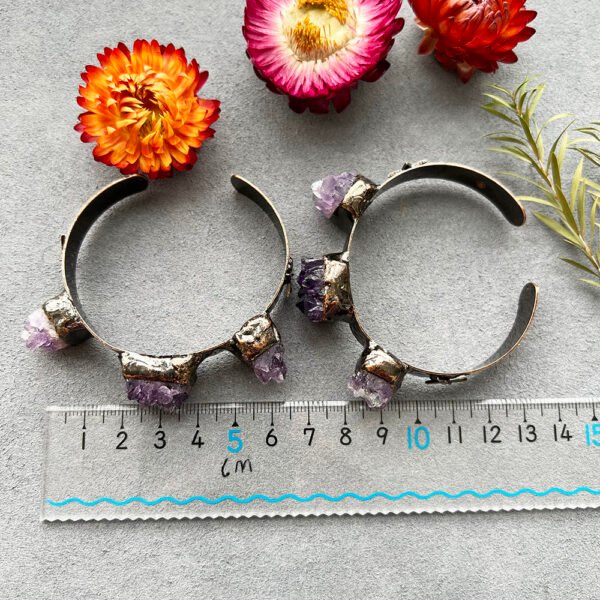 Antique bronze plating wide cuff ring bracelet natural amethyst cluster crystal gemstone adjustable bangle vintage jewelry gifts