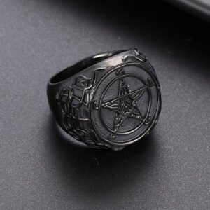 Baphomet Goat Pentagram Ring Satanic Leviathan Cross Gothic Witch Rings