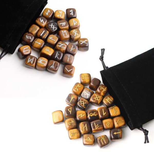 25Pcs Natural Chakra Various Cube Crystals Runes Metal Symbol Fortune-telling Divination Rock Stones