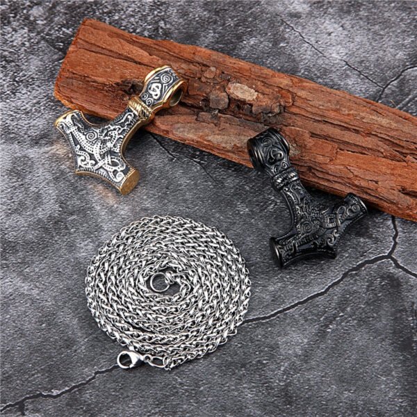 Viking Odin Hammer Anchor Norse Amulet Necklace Gold Genuine Leather Rope Chain Stainless steel Mjolnir Pendant Men Punk Jewelry