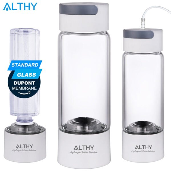 Hydrogen Rich Water Generator Bottle - Glass Cupbody - DuPont SPE & PEM Dual Chamber Maker lonizer - H2 Inhalation device