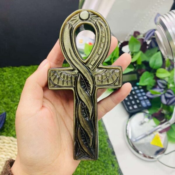 Golden Obsidian anka cross crystal gemstone egyptian key of life ankh