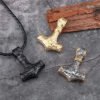 Viking Odin Hammer Anchor Norse Amulet Necklace Gold Genuine Leather Rope Chain Stainless steel Mjolnir Pendant Men Punk Jewelry
