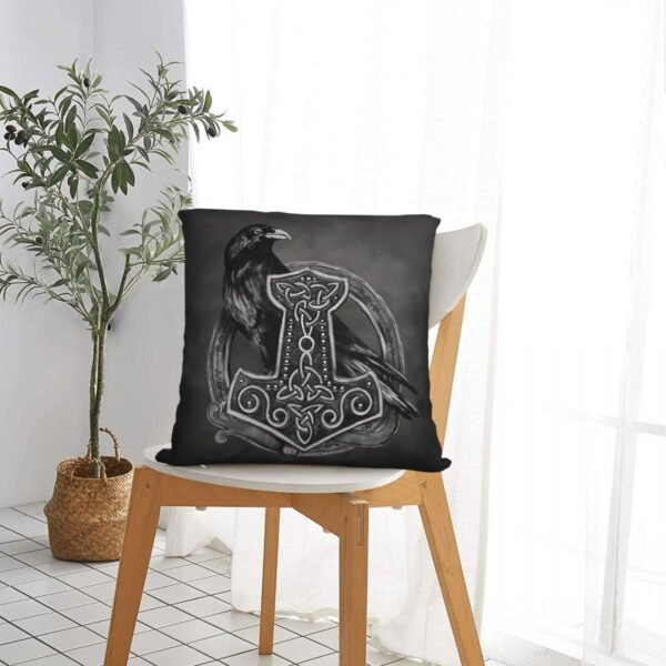Mjolnir The Hammer Of Thor And Raven Pillowcase Viking Norse Mythology Backpack Cushion For Sofa Throw Pillow Case Decorative