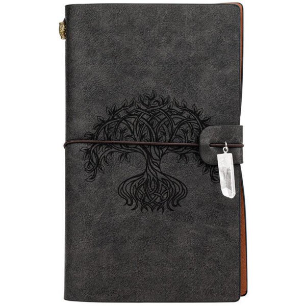 Black magic runes notebook charka blending with natural crystal column