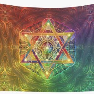 Metatron's Cube with Merkabah and Flower of Life Tapestry