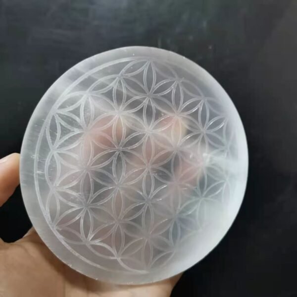 Natural selenite stone circle disk crystal Flower of Life