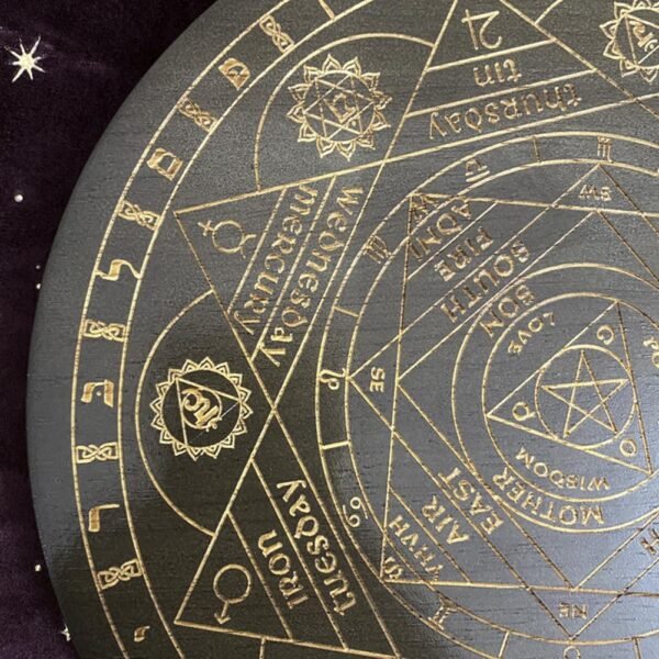 Wooden Seven Chakra Crystal Energy Disk Oak Carved Witch Divination  Altar Astrolabe Props