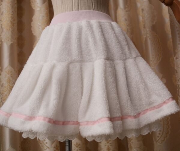 Adult Women Winter Warm Fleece Mini Pleated Pant Skirt Band Waist White Sweet Cute Lolita Skirt Costume For Lady & Preppy Girls