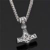 Viking Odin Hammer Anchor Norse Amulet Necklace Gold Genuine Leather Rope Chain Stainless steel Mjolnir Pendant Men Punk Jewelry