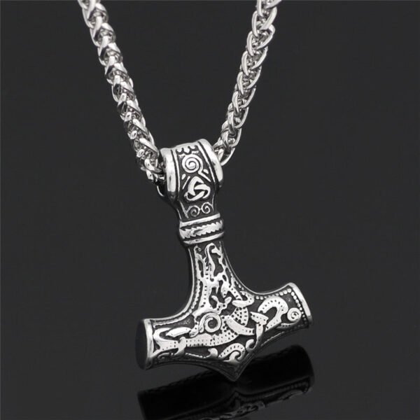 Viking Odin Hammer Anchor Norse Amulet Necklace Gold Genuine Leather Rope Chain Stainless steel Mjolnir Pendant Men Punk Jewelry