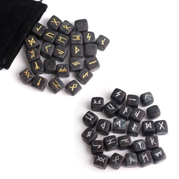 25Pcs Natural Chakra Various Cube Crystals Runes Metal Symbol Fortune-telling Divination Rock Stones