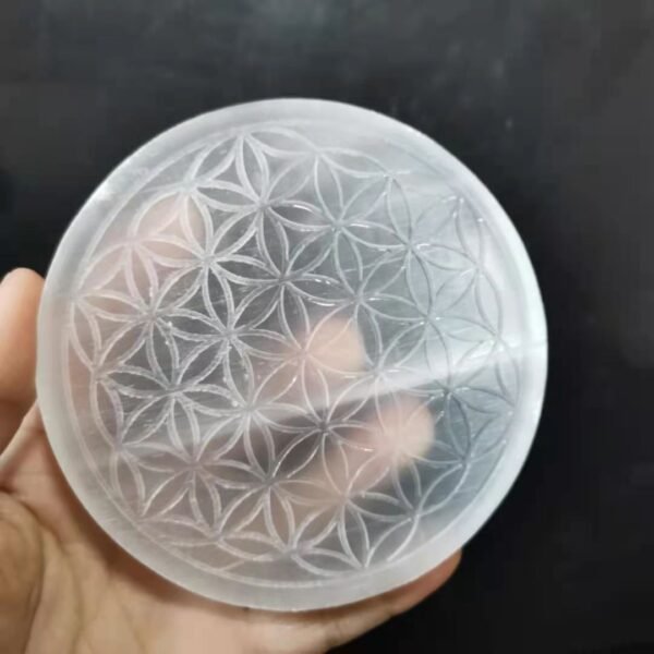 Natural selenite stone circle disk crystal Flower of Life