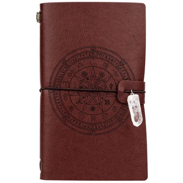 Charka Leather Magic Notebook Rune Natural Crystal Healing Clear quartz Point
