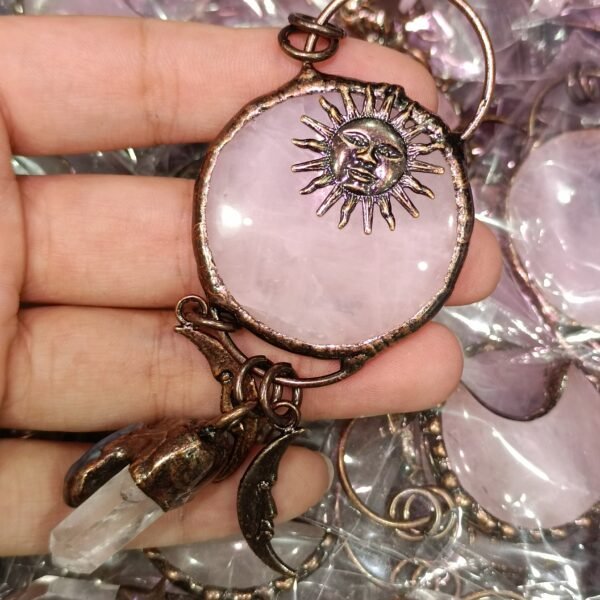 Pink Rose Quartz Tower Wand   Sun And Moon Necklace Jewelry