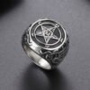Baphomet Goat Pentagram Ring Satanic Leviathan Cross Gothic Witch Rings