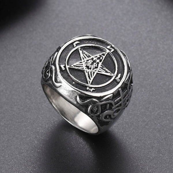 Baphomet Goat Pentagram Ring Satanic Leviathan Cross Gothic Witch Rings