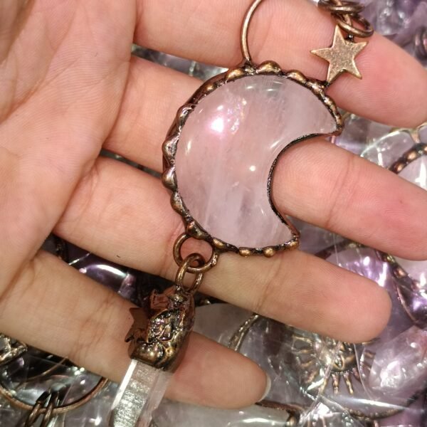 Pink Rose Quartz Tower Wand   Sun And Moon Necklace Jewelry
