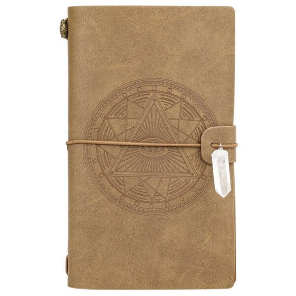 Charka Leather Magic Notebook Rune Natural Crystal Healing Clear quartz Point