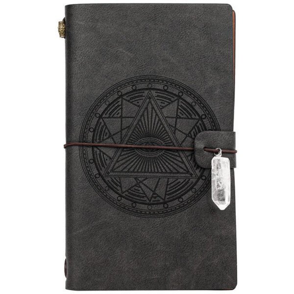 Charka Leather Magic Notebook Rune Natural Crystal Healing Clear quartz Point