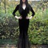 M-3XL Morticia Addams Costume Cosplay Halloween Sexy Gothic Wicked Witch Horror Maxi Lace Floor Dress Mermaid Outfit For Women