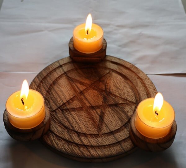 Astrology Pentagram wood Candlestick table Pentacle altar plate Triquetra wooden Divination Wicca ceremony Accessories