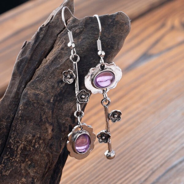 New 3 Colors Retro Plum Blossom Pendant Drop Earrings Hanging Ear Moonstone Key Shape Stud Earrings Female Fashion Jewelry Girl